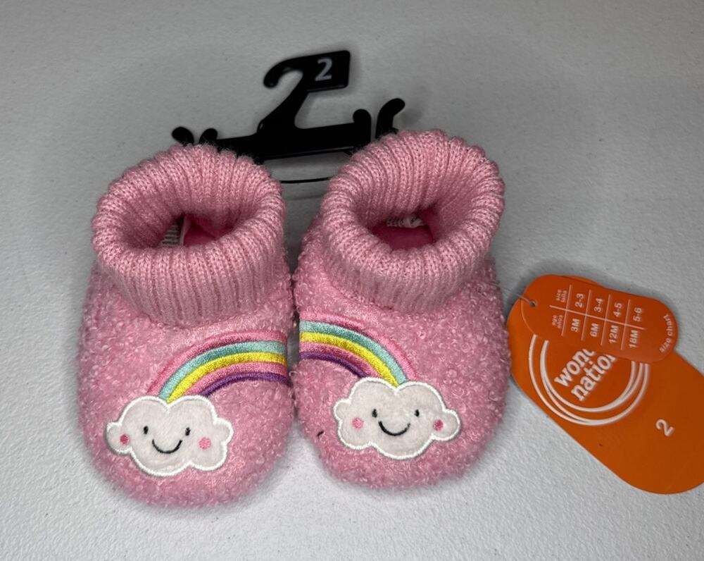 Wonder Nation Baby Girl Rainbow Slippers Pink, Size 2